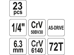 Набор инструмента 1/4" (23пр.) CrV Yato YT-14421
