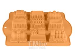 Форма для выпечки, силиконовая, паровозики, 34х24х5 см, персиовая, PERFECTO LINEA