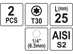 Бита TORX T30х25мм 1/4" (2шт) AlSl S2 Yato YT-77907