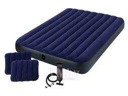 Надувной матрас INTEX Queen Classic Downy, 152х203х25 см + 2 подушки и насос ручной