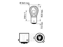 Автолампа (871155952372930) (Блистер,2шт), PY21W, 12V, 21W, BAU15s, Standard, Оранжевая PHILIPS 12496NAB2