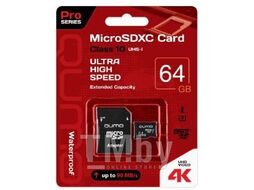 Карта памяти QUMO MicroSDXC 64GB с адаптером QM64GMICSDXC10U3