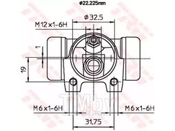 Рабочий тормозной цилиндр Citroen Berlingo, Xsara, Peugeot Partner 1996- WC827 diam.22,2mm алюминий TRW BWH373