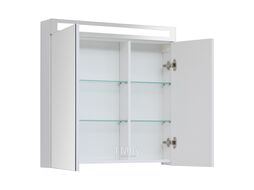 Зеркало-шкаф Dreja Max 80 см 2 дверцы, 4 стекл. полки, белый глянец (77.9009W)