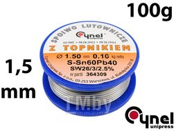Припой для пайки Sn60Pb40, 1,5мм/100г "Cynel" 76814