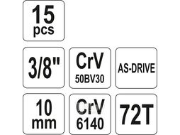 Набор инструмента 3/8" (15пр.) CrV Yato YT-38631