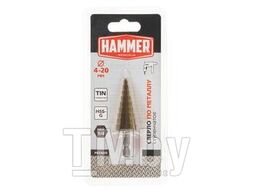 Сверло HAMMER 202-127 DR MT ST 4,0-20,0 мм*75/8мм металл, СТУПЕНЧАТОЕ, DIN338, HSS 4241