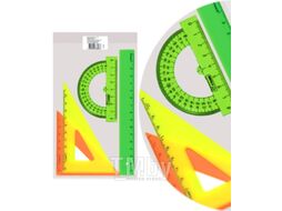 Набор геометр. малый 4 предмета Neon (линейка 16см+ транспортир+ 2 треугольника) Стамм