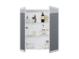 Зеркало-шкаф Dreja Point 70 см 2 дверцы, 2 стекл. полки, LED-подстветка белый (99.9033)