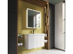 Зеркало-шкаф Dreja Point 70 см 2 дверцы, 2 стекл. полки, LED-подстветка белый (99.9033)