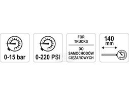 Шинный манометр для грузовых автомобилей 0-15bar Yato YT-24301
