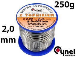 Припой для пайки Sn60Pb40, 2,0мм/250г "Cynel" 76819