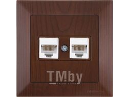 Розетка компьютерная 2xRJ45 (Cat6, скрытая) орех, DARIA, MUTLUSAN ((2xRJ 45) 8-pin, соединения типа 568A или 568B)