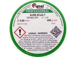 Припой для пайки бессвинцовый с флюсом Sn99.3Cu0.7, 2,0мм/100г Cynel 76856