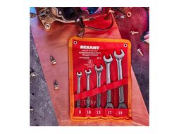 Набор ключей комбинированных трещоточных REXANT (8, 10, 13, 17, 19 мм), 5 шт., CrV, зеркальное хромирование