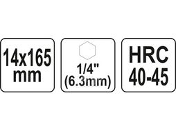 Сверло по дереву 14х165мм с 4 режущими кромками и хвостовиком HEX YT-44682