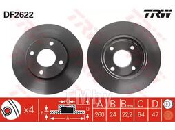 Тормозной диск Ford Mondeo (1993-11.2000), Scorpio (10.1994-08.1998) F TRW DF2622