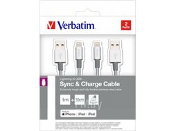 Кабель Verbatim Lightning - USB2.0 / 48873 (2шт, 0.3м+1м, серебристый)