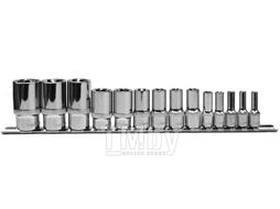 Набор головок торцевых глубоких 1/4", 3/8", 1/2"DR на держателе, внешний TORX®, E4-E24, 14 предметов Ombra 910714