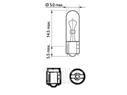 Автолампа (871150048321828) (10шт.в кор.), WB T5, 12V, 1W, W2X4,6d, Standard PHILIPS 12521CP