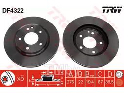 Тормозной диск Mercedes A-class (W168) A190 (1999-04) F TRW DF4322