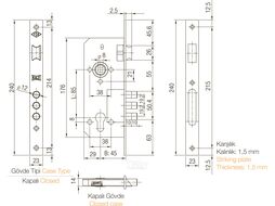 Замок врезной KALE 152 3MR (45 мм) никель