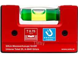 Уровень 68 мм 1 глазок пластм. GO! magnetik (SOLA) (Карманный магнитный уровень без держателя на пояс)