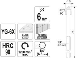 Сверла по плитке и стеклу Sthor с хвостовиком HEX 6.0x60мм 21703