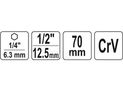 Переходник для шуруповерта под головки 1/2" 70мм. Yato YT-04627