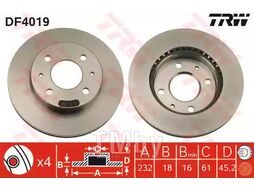 Тормозной диск Nissan Almera N15 (09.1995-07.2000) F TRW DF4019