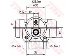 Рабочий тормозной цилиндр Ford Transit 2.0, 2.2, 2.3, 2.4, 2.5, 3.2DI, TDCI, TDE 1991- TRW BWL204
