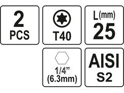 Бита TORX T40х25мм 1/4" (2шт) AlSl S2 Yato YT-77908