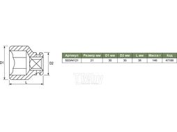 Головка торцевая ударная 1/2"DR, 21 мм Jonnesway S03A4121