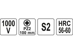 Отвёртка PZ2х100мм (1000V) Yato YT-2826