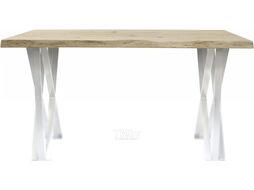 Обеденный стол Buro7 Призма с обзолом и сучками 150x80x76 (дуб беленый/белый)