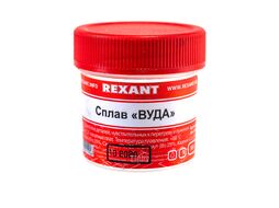 Припой «Сплав Вуда» REXANT, 50 г, (олово 12.5%, свинец 25%, Висмут 50%, Кадмий 12.5%), баночка