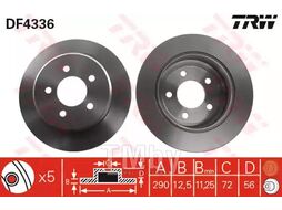 Тормозной диск Chrysler Voyager (1995-), Dodge Caravan (2000-), Jeep Cherokee (2001-) R TRW DF4336