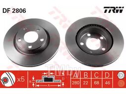 Тормозной диск Audi 80 (1993-), A4 (1995-), VW Passat (10.1996-) F TRW DF2806