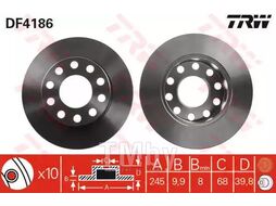 Тормозной диск Audi A4 (11.2000-04), R TRW DF4186