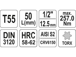 Головка 1/2" - вставка T55 L55мм Yato YT-04317