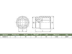 Головка торцевая 1"DR, 71 мм Jonnesway S04H8171