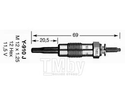 Свеча накаливания Y-910J (D-Power 3) Ford 1.8D,TD 90-, Fiat Ducato 2.5D,TDI 94-, Renault Master, Opel Movano NGK 3617