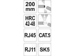 Пресс-клещи 200мм 2-х функц. (RJ45, RJ11, CAT.5, SK5) HRC42-48 Yato YT-2243