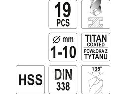 Сверло по металлу 1-10мм HSS-TiN (набор 19пр.) Yato YT-44675