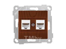 Розетка компьютерная 2xRJ45 (Cat6, скрытая, без рамки) орех, RITA, MUTLUSAN
