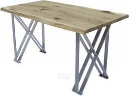 Обеденный стол Buro7 Призма с обзолом и сучками 150x80x76 (дуб беленый/серебристый)