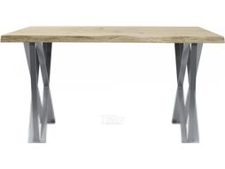 Обеденный стол Buro7 Призма с обзолом и сучками 150x80x76 (дуб беленый/серебристый)
