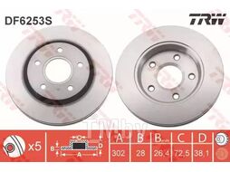 Тормозной диск CHRYSLER Voyager (IV) 3.3 (2008-), Dodge Nitro (2007-) F TRW DF6253S