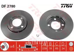 Тормозной диск Seat Arosa (05.1997-), Skoda Fabia (08.1999-), VW Lupo (09.1998-), Polo (10.1994-) F TRW DF2780