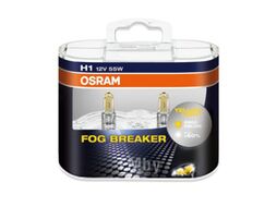 Комплект галогенных ламп 2шт H1 12V 55W P14.5s FOG BREAKER (Для плохих погодных условий, на 60% больше света на дороге, на 20м длиннее световой конус, желтый свет 2600K) OSRAM 62150FBR-HCB